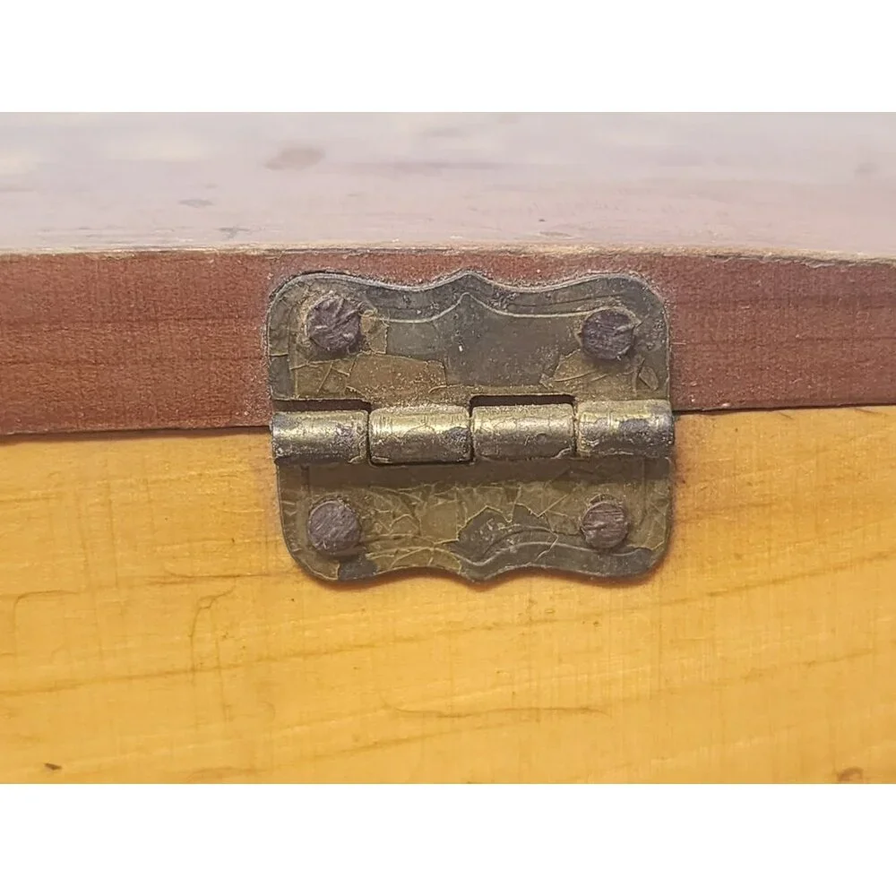 Vintage Small Cedar Wood Jewelry Keepsake Box Solid Wood Construction Stamped101
